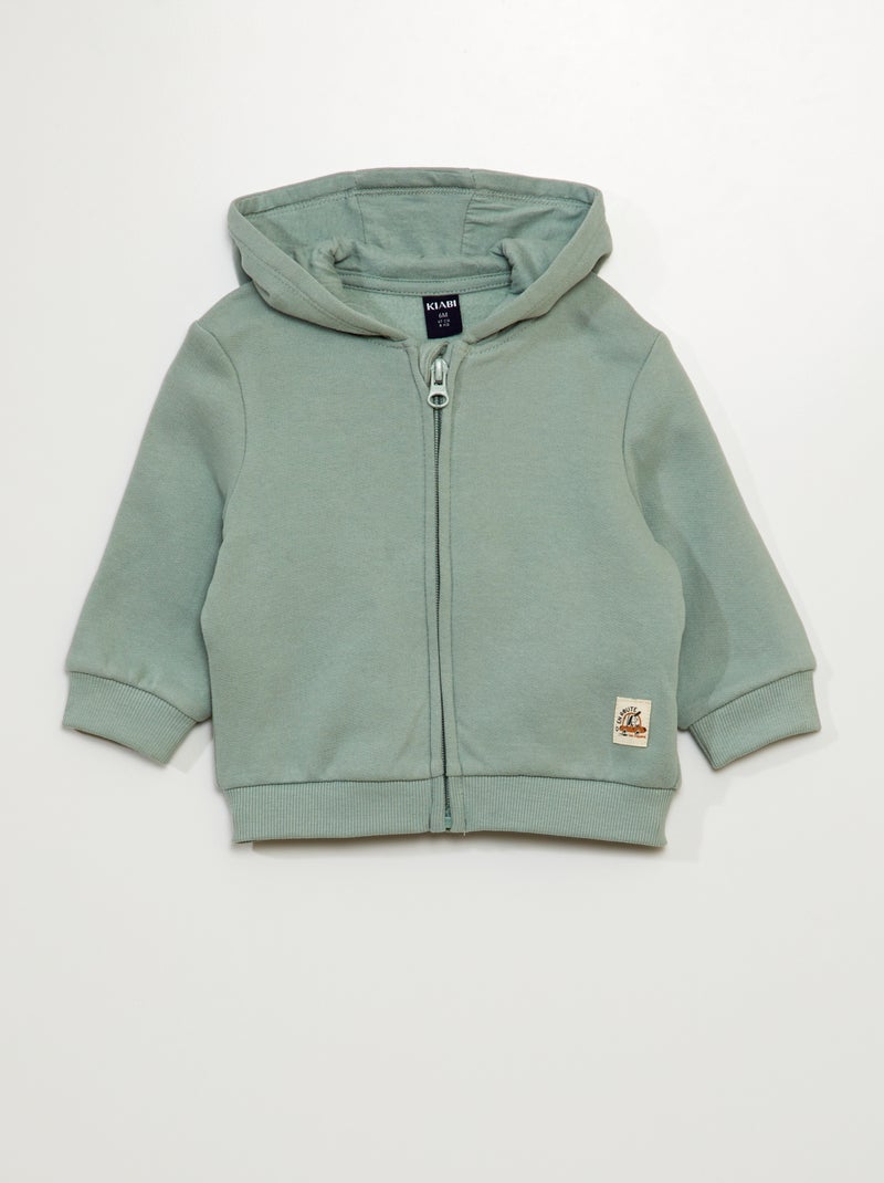 Felpa con zip in tessuto felpato VERDE - Kiabi