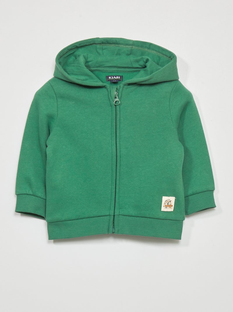 Felpa con zip in tessuto felpato verde - Kiabi