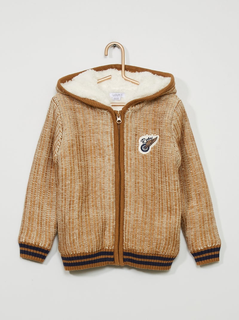 Felpa con zip lavorata a maglia con fodera effetto montone BEIGE - Kiabi
