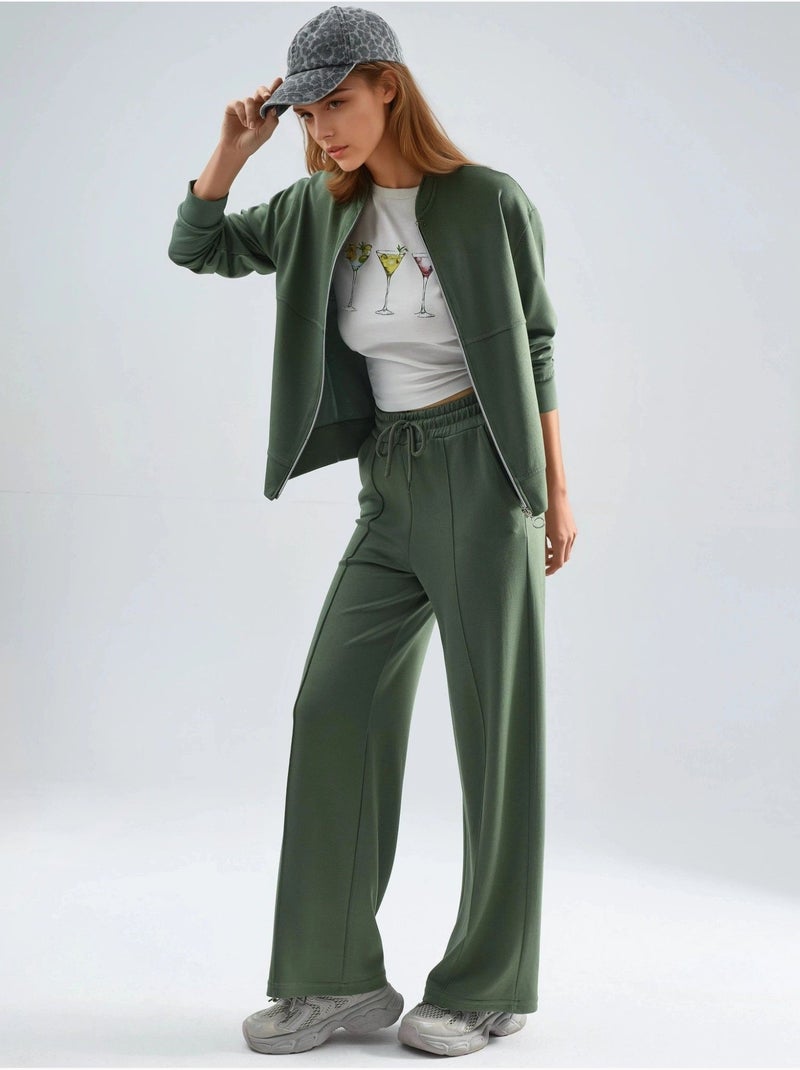 Felpa con zip modal touch e pantaloni a costine co-ord set hiccup Cachi - Kiabi