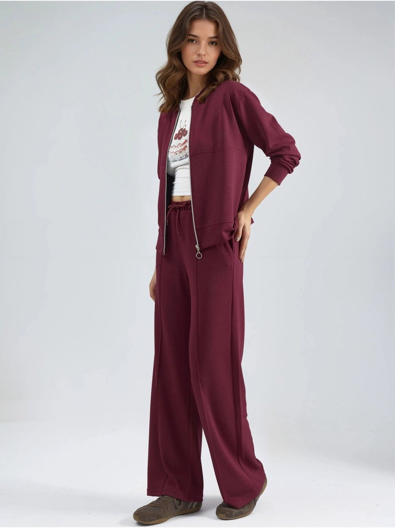 Felpa con zip modal touch e pantaloni a costine co-ord set hiccup Rosso bordeaux - Kiabi
