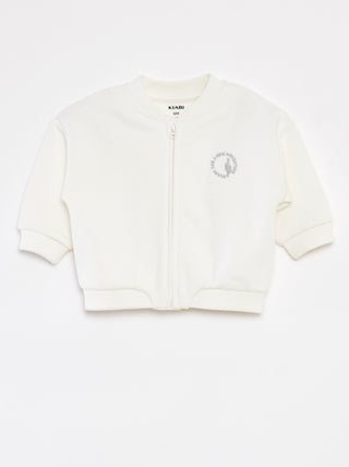 Felpa con zip tinta unita in french terry