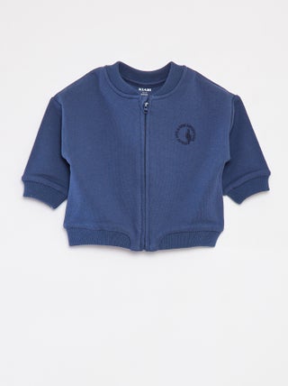 Felpa con zip tinta unita in french terry