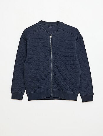 Felpa con zip trapuntata in cotone tinta unita