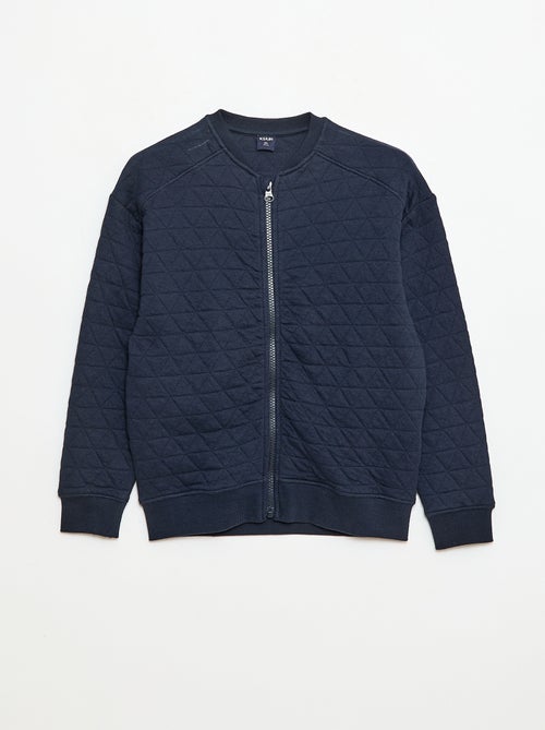 Felpa con zip trapuntata in cotone tinta unita - Kiabi