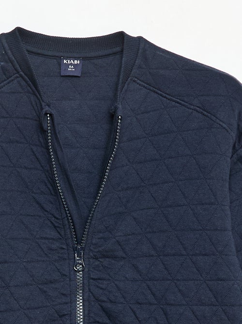 Felpa con zip trapuntata in cotone tinta unita - Kiabi