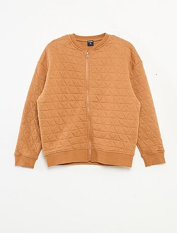 Felpa con zip trapuntata in cotone tinta unita