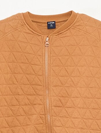 Felpa con zip trapuntata in cotone tinta unita