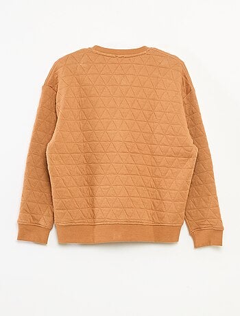 Felpa con zip trapuntata in cotone tinta unita