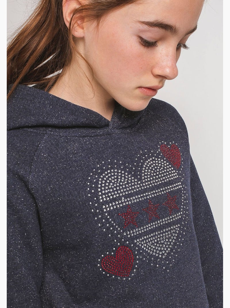 Felpa conguitos corazones vestido Blu marino - Kiabi