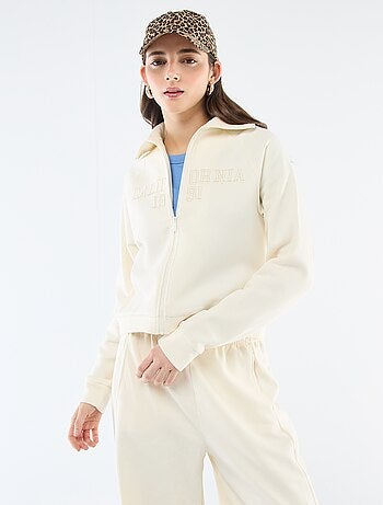 Felpa corta con zip e scritta ricamata