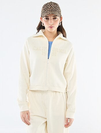 Felpa corta con zip e scritta ricamata