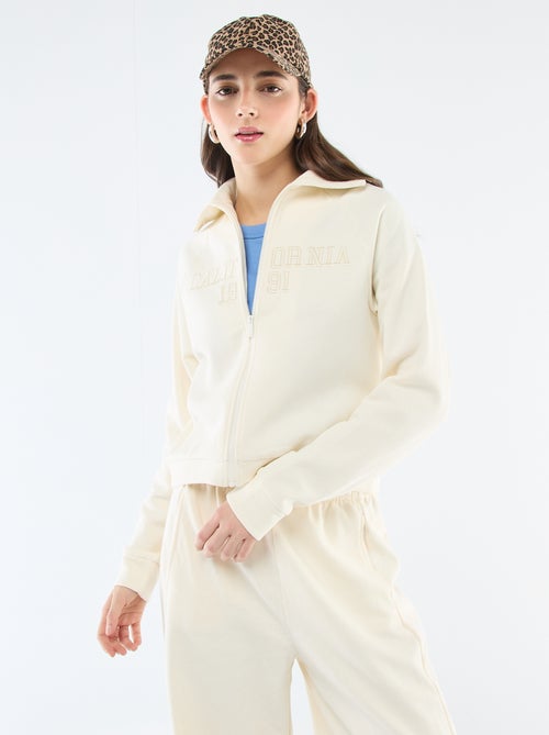 Felpa corta con zip e scritta ricamata - Kiabi