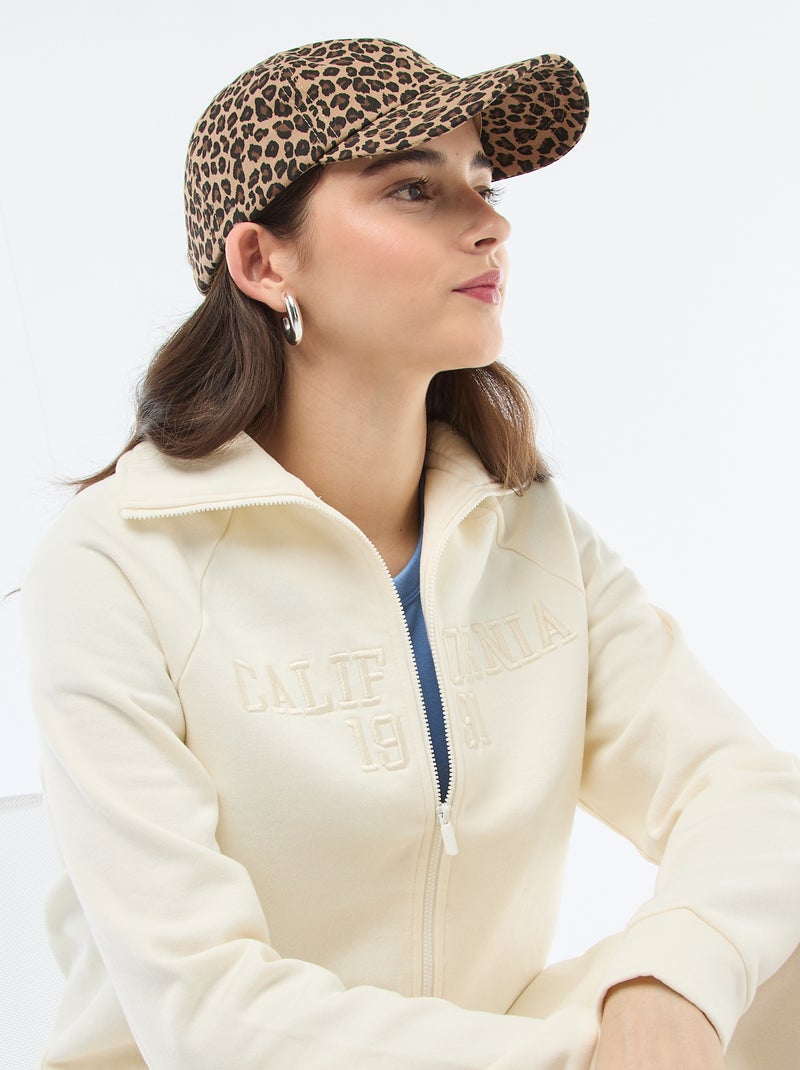 Felpa corta con zip e scritta ricamata Beige - Kiabi