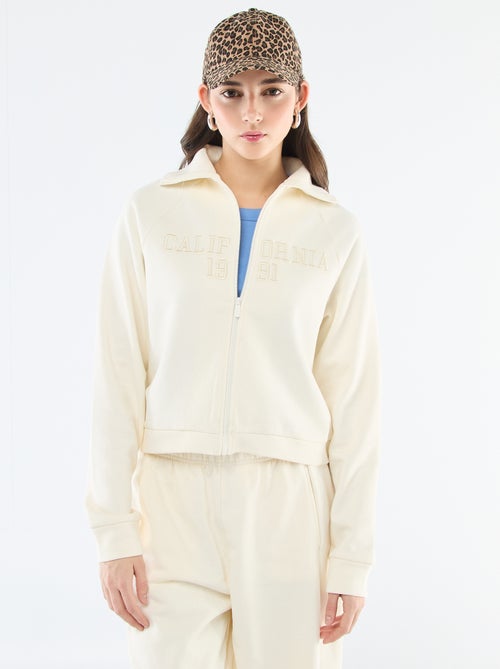 Felpa corta con zip e scritta ricamata - Kiabi