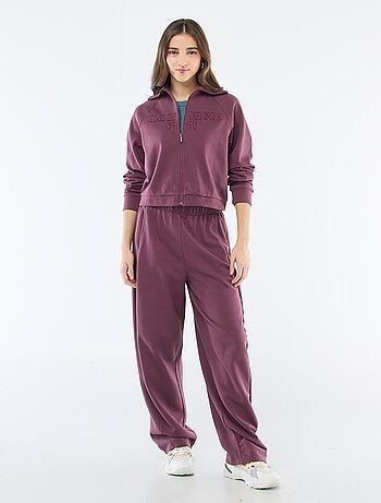 Felpa corta con zip e scritta ricamata