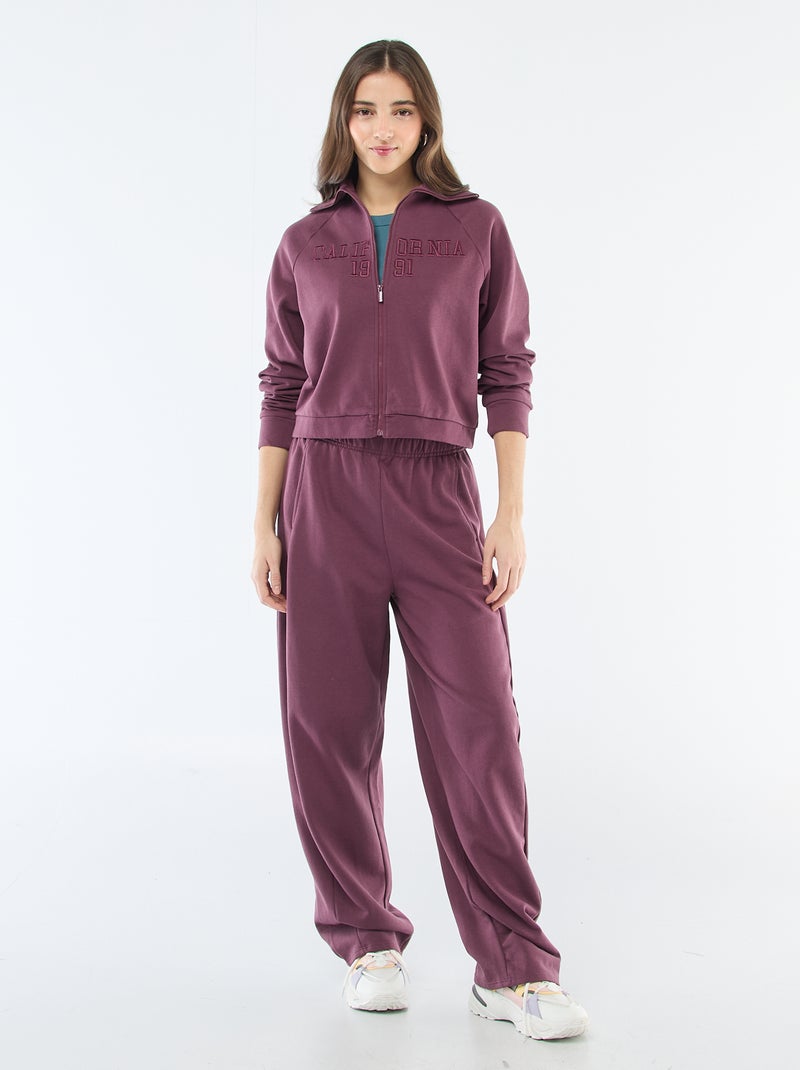 Felpa corta con zip e scritta ricamata Viola - Kiabi