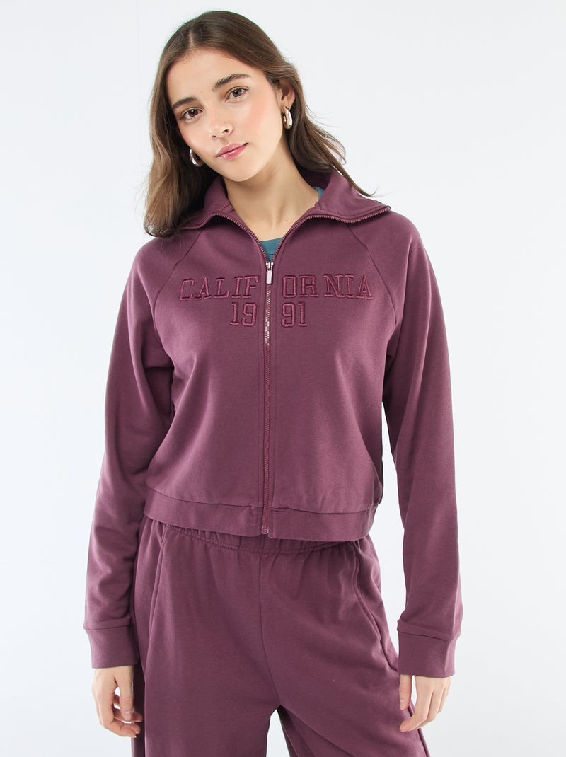 Felpa corta con zip e scritta ricamata Viola - Kiabi