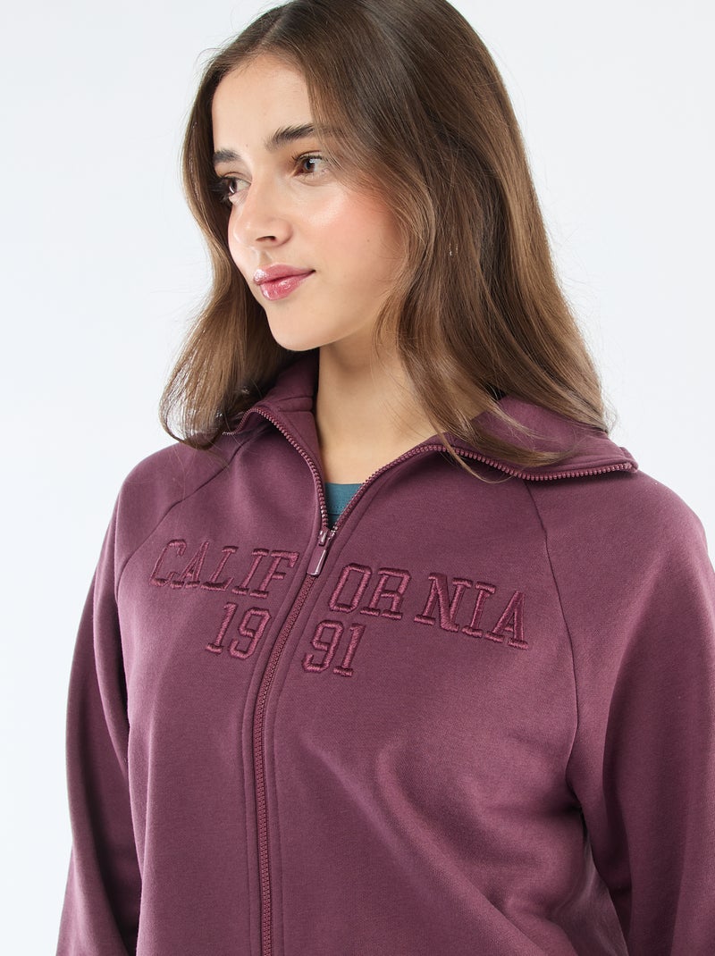 Felpa corta con zip e scritta ricamata Viola - Kiabi