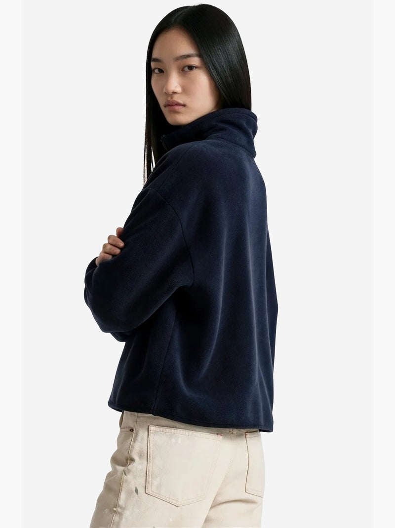 Felpa corta da donna con mezza zip busem Blu marino - Kiabi