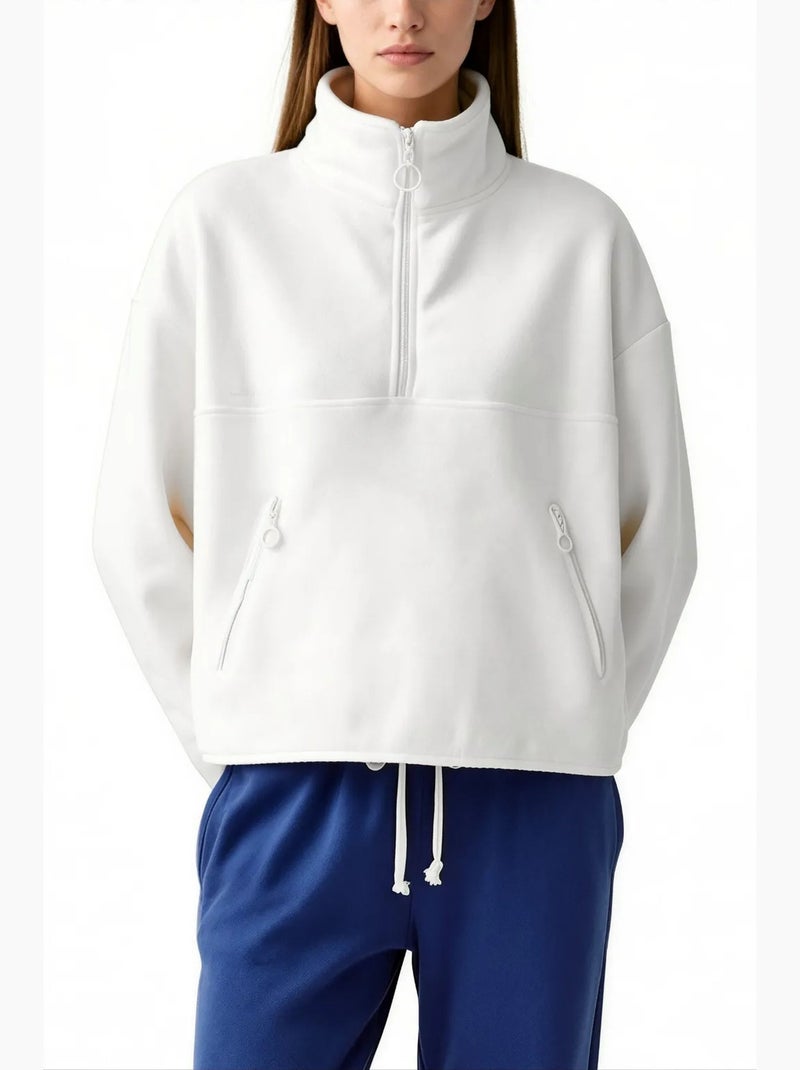 Felpa corta da donna con mezza zip busem Crema - Kiabi