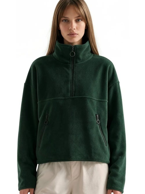 Felpa corta da donna con mezza zip busem - Kiabi Felpa corta da donna con mezza zip busem - Kiabi