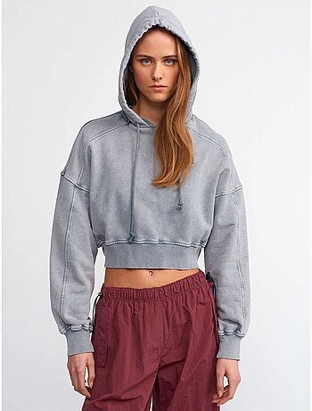 Felpa corta oversize con cappuccio da donna dilvin