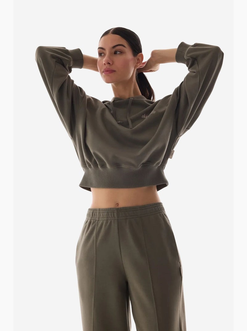 Felpa crop con cappuccio e maniche lunghe penti Cachi - Kiabi