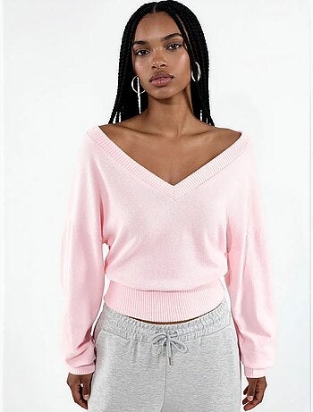 Felpa crop da donna con scollo a v busem
