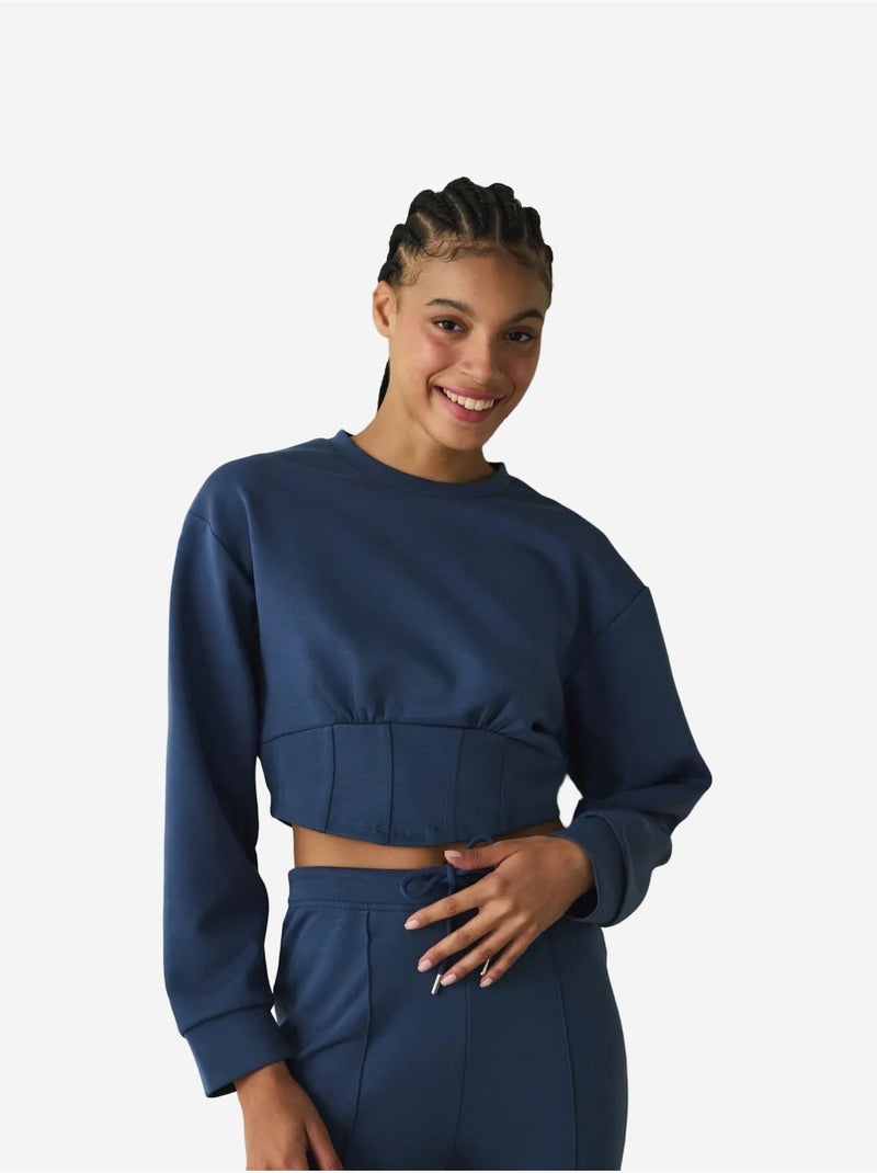Felpa crop girocollo belle line penti Blu marino - Kiabi