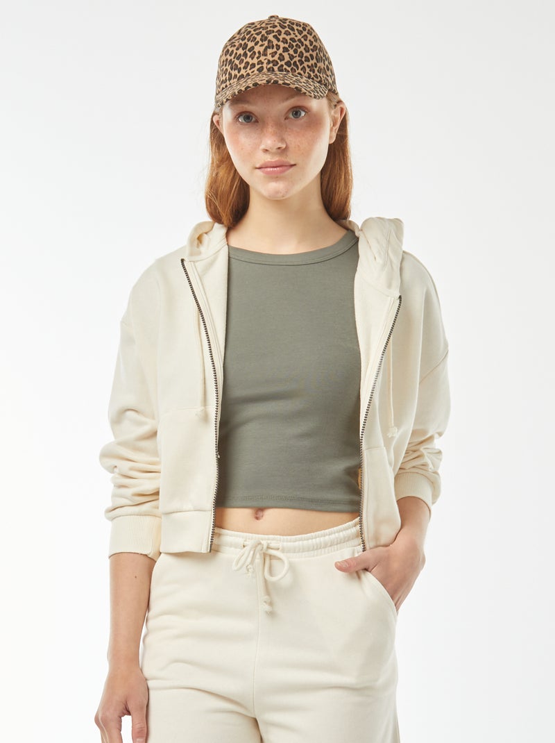 Felpa cropped con cappuccio Beige - Kiabi