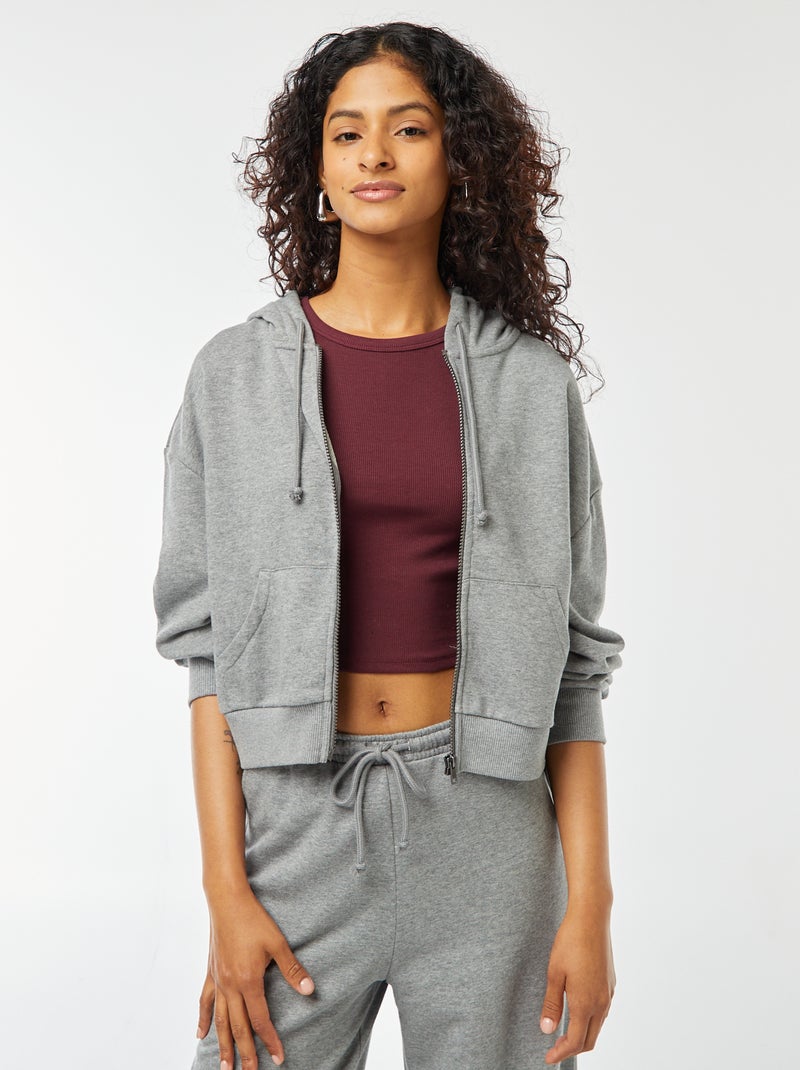 Felpa cropped con cappuccio Grigio - Kiabi