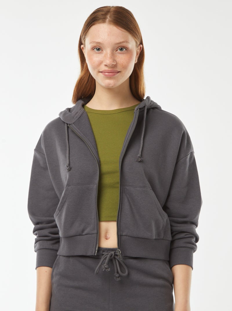 Felpa cropped con cappuccio Grigio - Kiabi