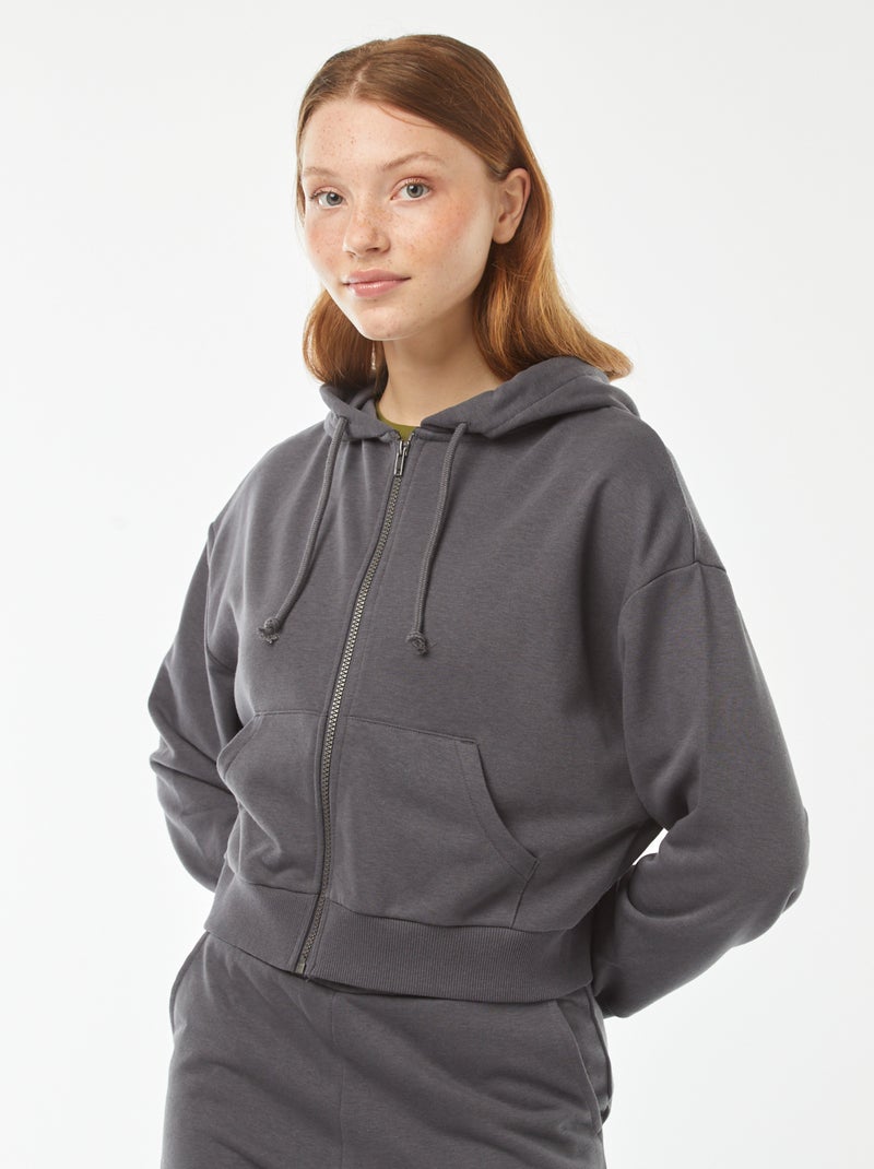 Felpa cropped con cappuccio Grigio - Kiabi