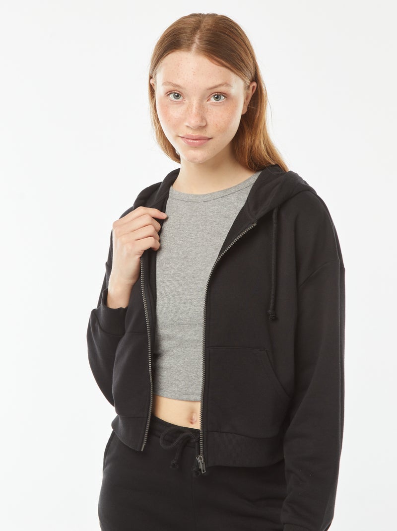 Felpa cropped con cappuccio nero - Kiabi