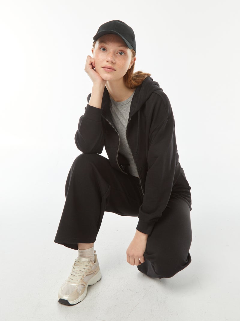 Felpa cropped con cappuccio nero - Kiabi