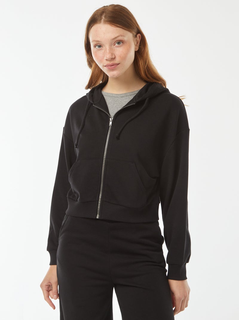 Felpa cropped con cappuccio nero - Kiabi