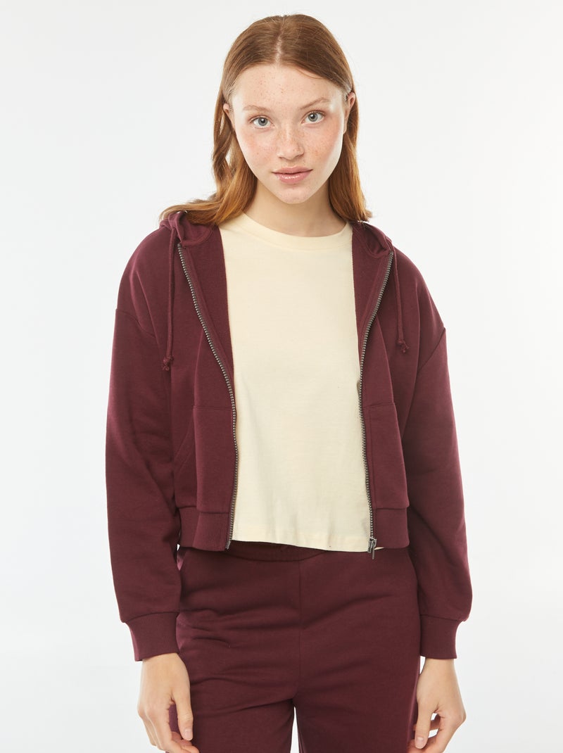 Felpa cropped con cappuccio rosso - Kiabi