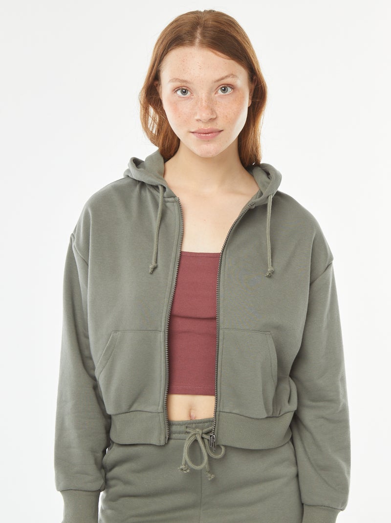 Felpa cropped con cappuccio Verde - Kiabi
