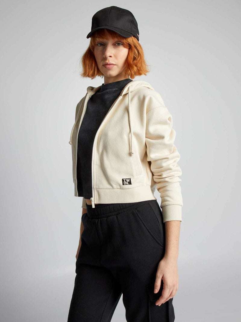 Felpa cropped con zip e cappuccio NERO - Kiabi