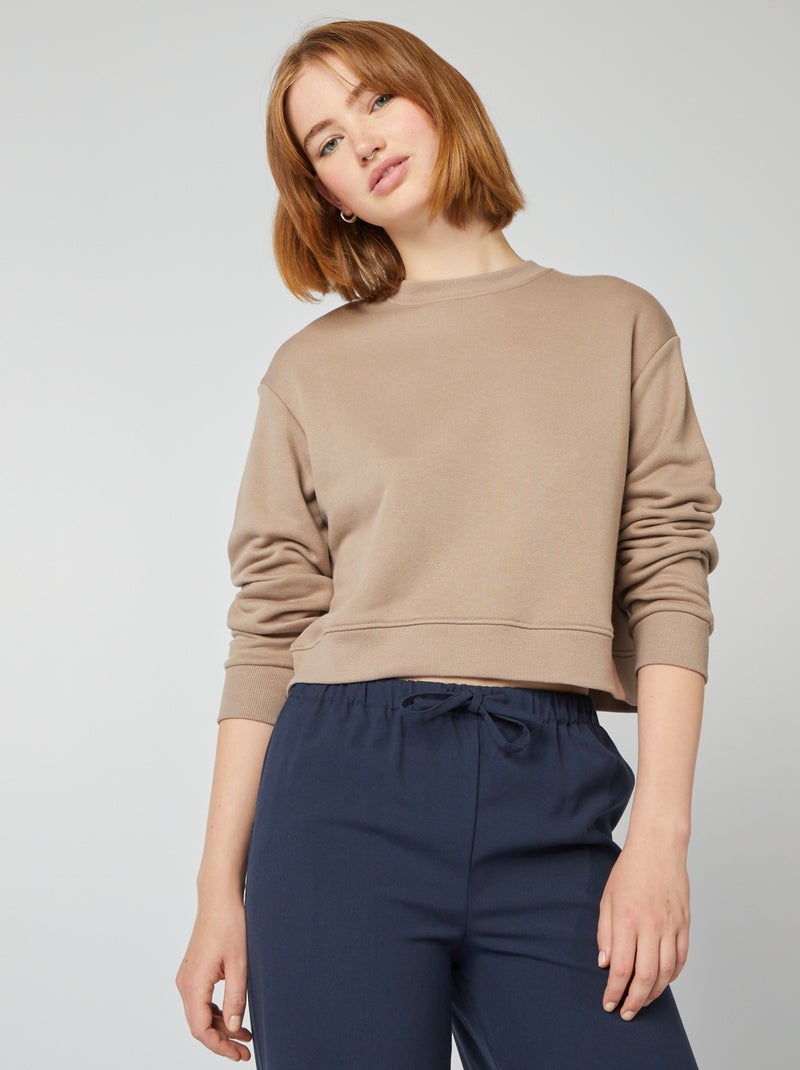 Felpa cropped scollo tondo BEIGE - Kiabi