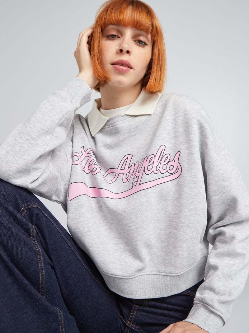 Felpa cropped stile campus GRIGIO - Kiabi