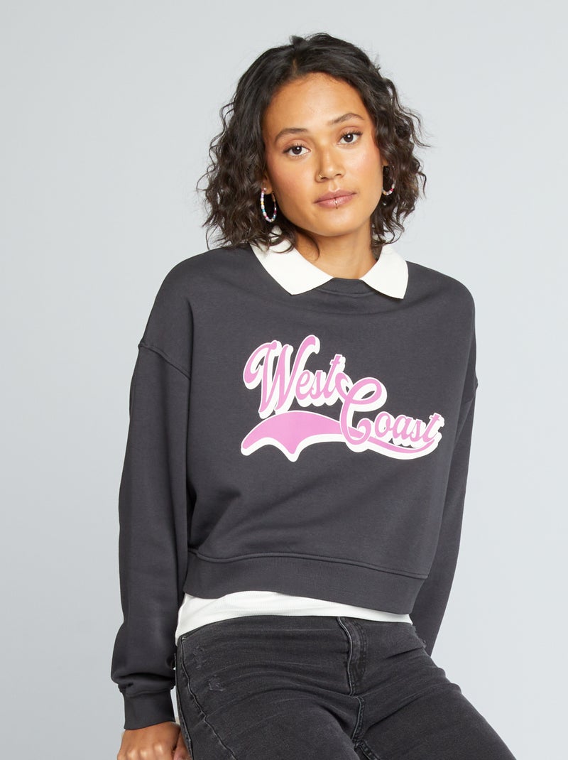 Felpa cropped stile campus NERO - Kiabi