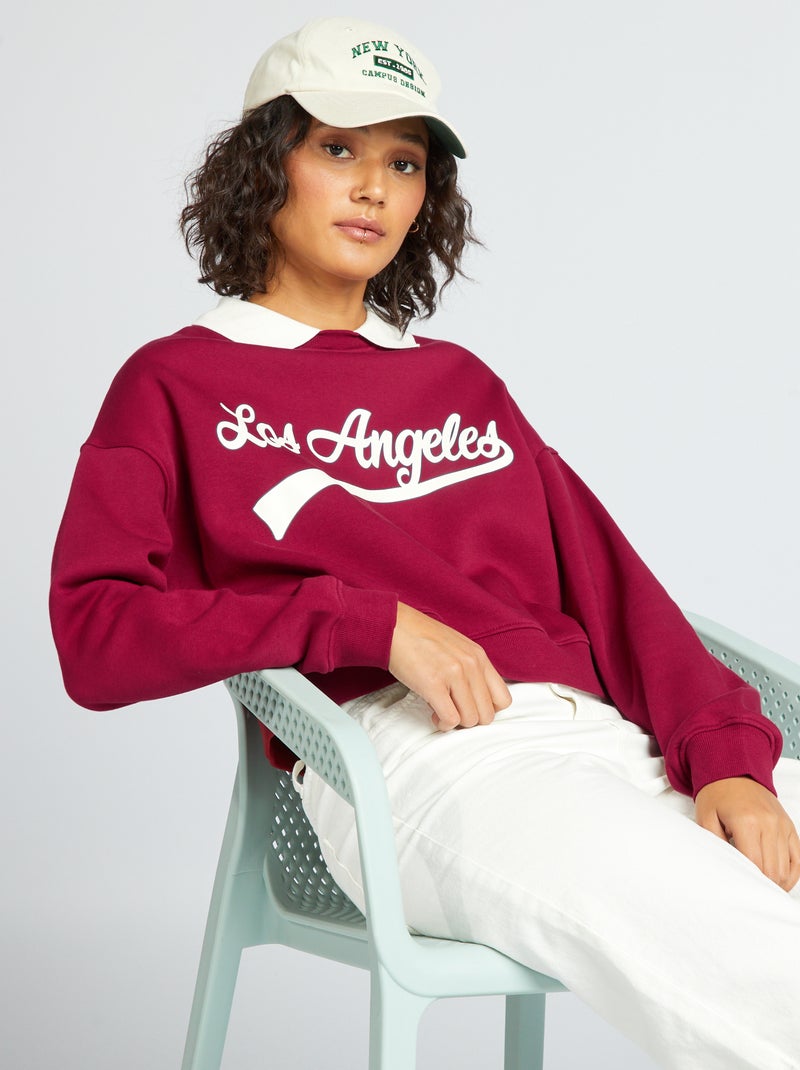 Felpa cropped stile campus ROSSO - Kiabi