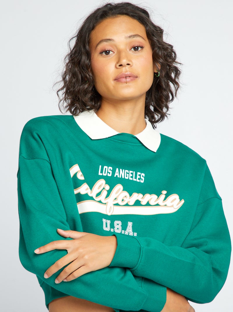 Felpa cropped stile campus VERDE - Kiabi