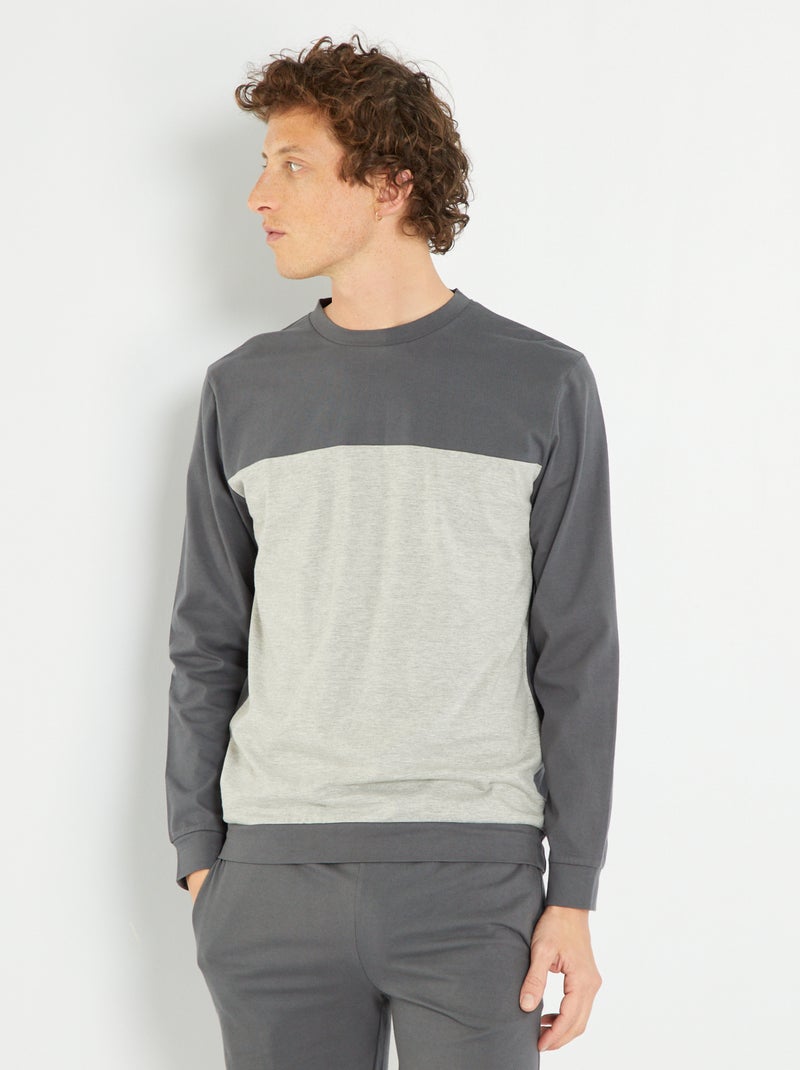 Felpa da notte leggera bicolore grigio - Kiabi