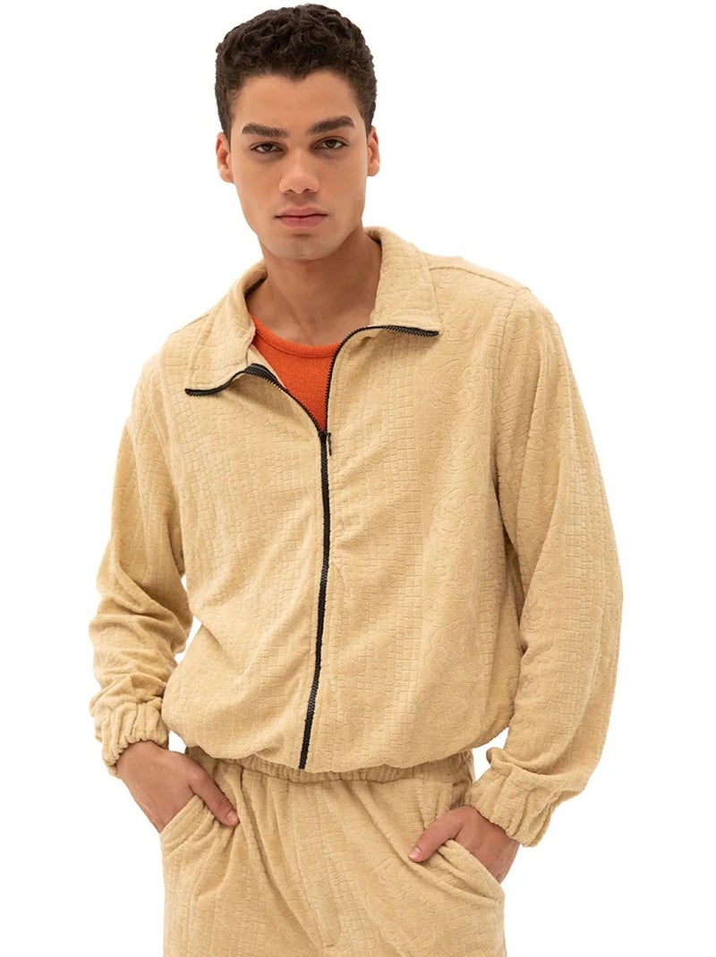 Felpa da uomo in velluto con zip frontale giesto Beige argilla - Kiabi