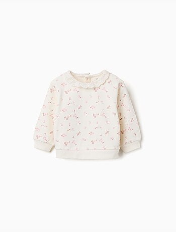 Felpa di cotone con fiori e broderie anglaise