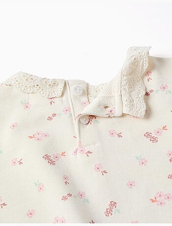 Felpa di cotone con fiori e broderie anglaise