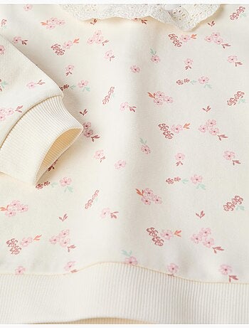 Felpa di cotone con fiori e broderie anglaise
